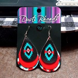 Red White and Blue Aztec Pleather Earrings